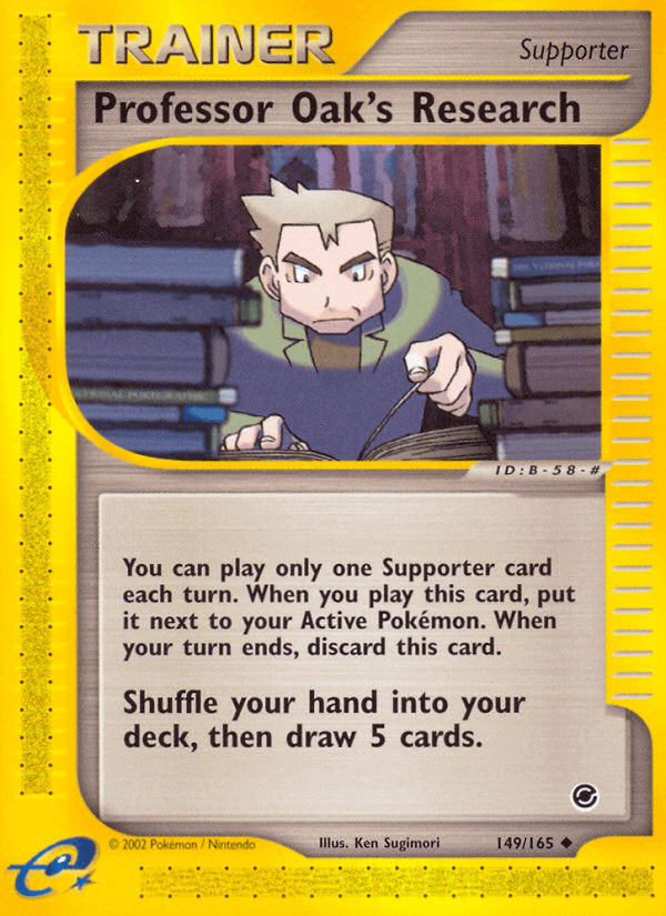 Professor Oak's Research (149/165) [Expedition: Base Set] – Supporter card with game instructions.