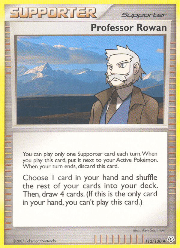 Professor Rowan (112/130) [Diamond & Pearl: Base Set] trading card featuring a supporter character and unique game mechanics.