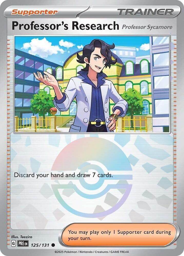 Professor's Research (125/131) [Professor Sycamore] (Poke Ball Pattern) [Scarlet & Violet: Prismatic Evolutions] card image.