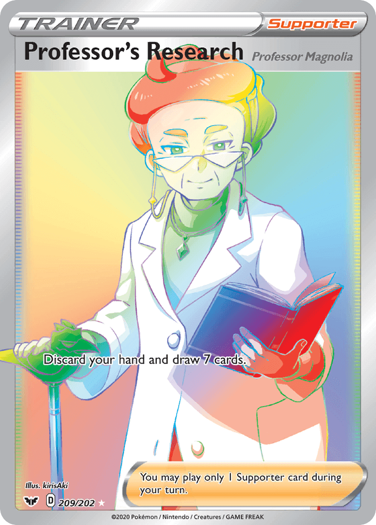 Professor's Research (209/202) [Sword & Shield: Base Set] - Supporter card illustration featuring Professor Magnolia.