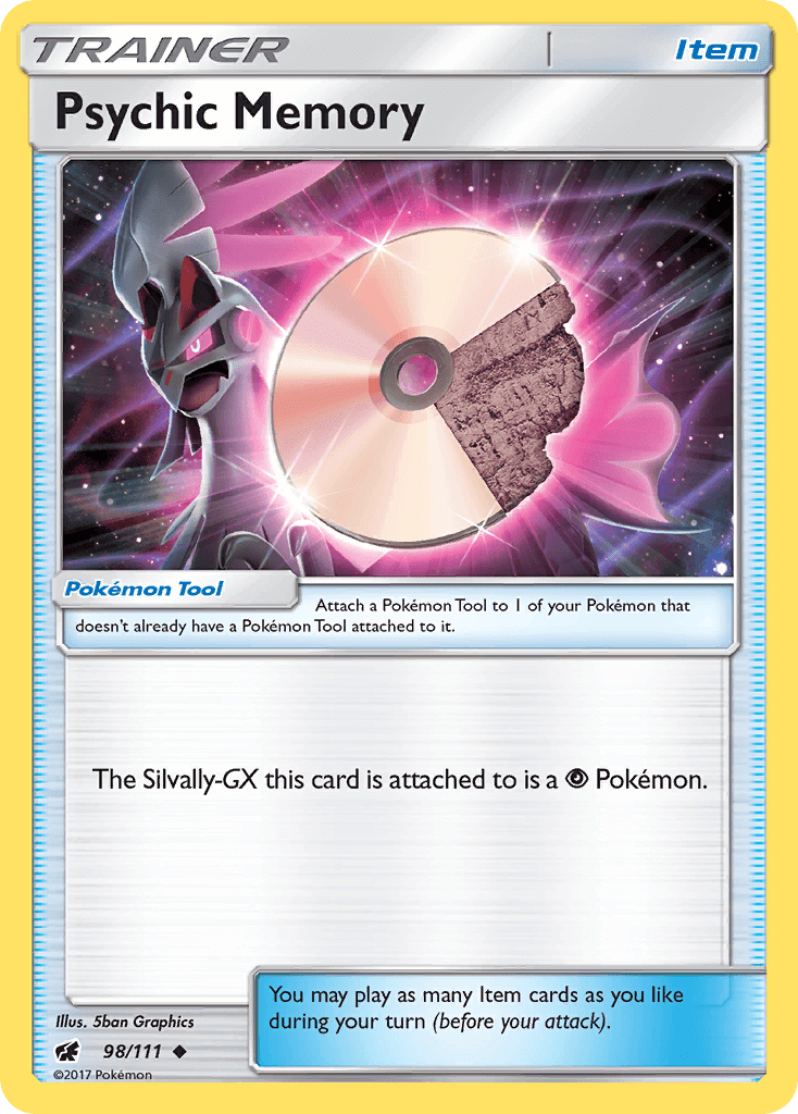Psychic Memory (98/111) [Sun & Moon: Crimson Invasion] Pokémon tool item card with rare graphics.
