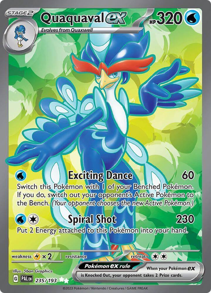 Quaquaval ex (235/193) [Scarlet & Violet: Paldea Evolved] showcasing water-type abilities and ultra-rare attributes.