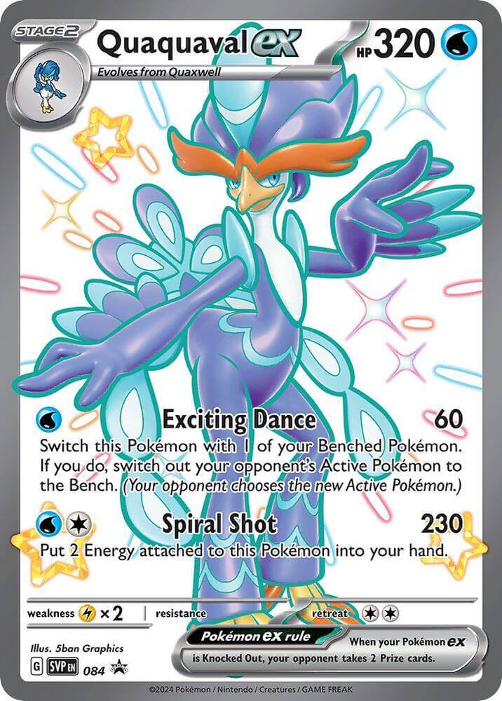 Quaquaval ex (084) [Scarlet & Violet: Black Star Promos] card featuring exciting dance and spiral shot moves.