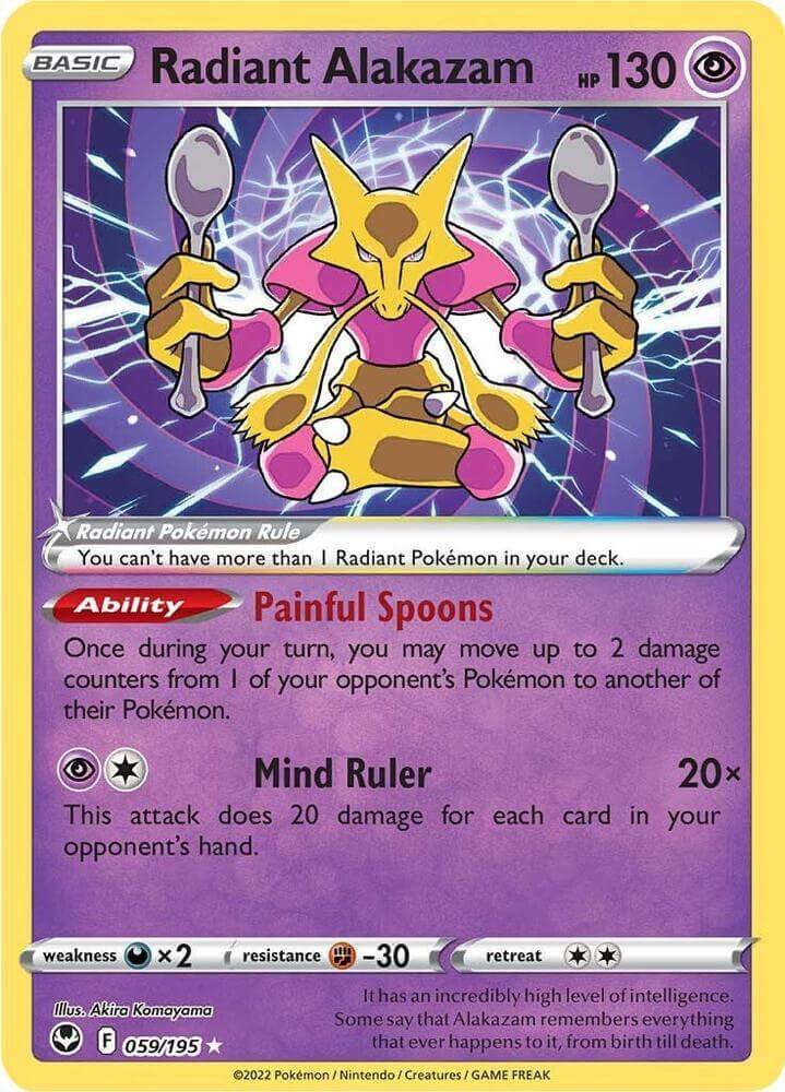 Radiant Alakazam (059/195) [Sword & Shield: Silver Tempest] featuring unique Psychic abilities and Ultra Rare design.