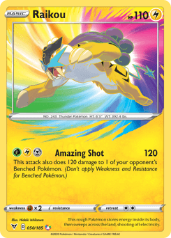 Raikou (050/185) [Sword & Shield: Vivid Voltage] card image featuring Amazing Shot ability.