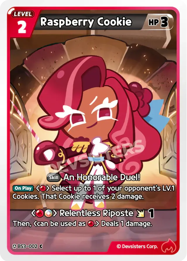 Raspberry Cookie BS3-002 C | Common Cookie card featuring skill information and character design.