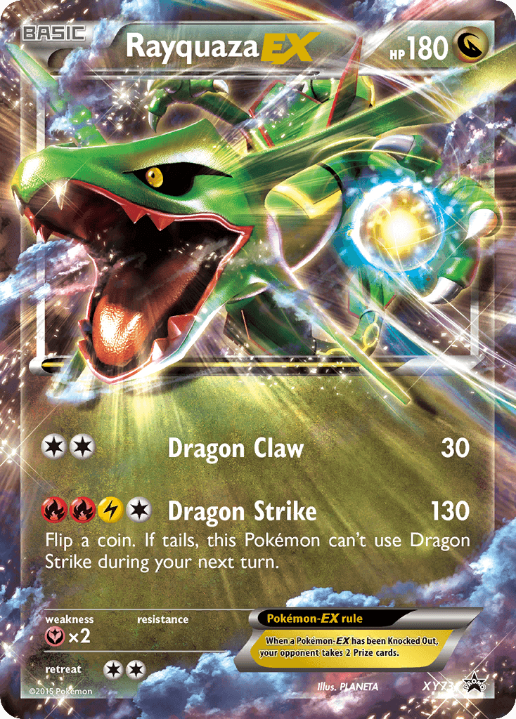 Rayquaza EX (XY73) [XY: Black Star Promos] card showing Dragon Claw and Dragon Strike moves.