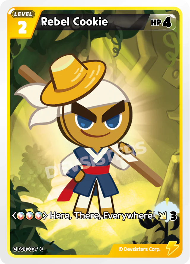 Rebel Cookie BS4-037 C | Common Card featuring a fun character with a hat in a vibrant setting.
