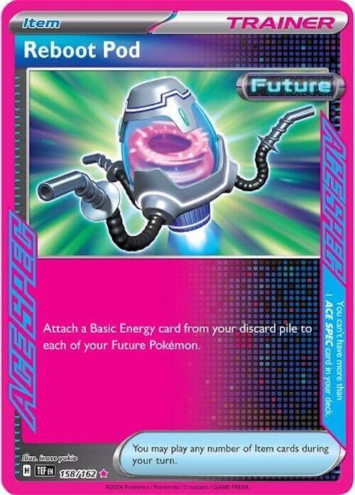 Reboot Pod (158/162) [Scarlet & Violet: Temporal Forces] card featuring a futuristic design and item details.