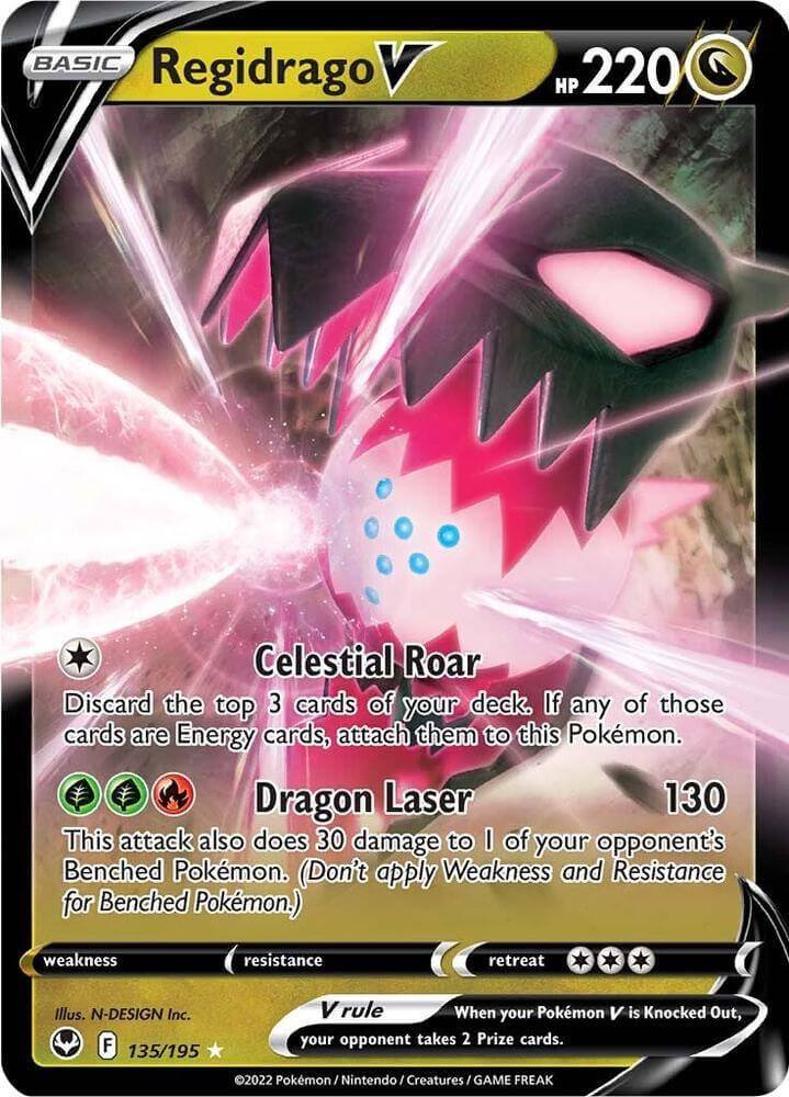 Regidrago V (135/195) [Sword & Shield: Silver Tempest] card featuring dragon type and ultra rare attributes.