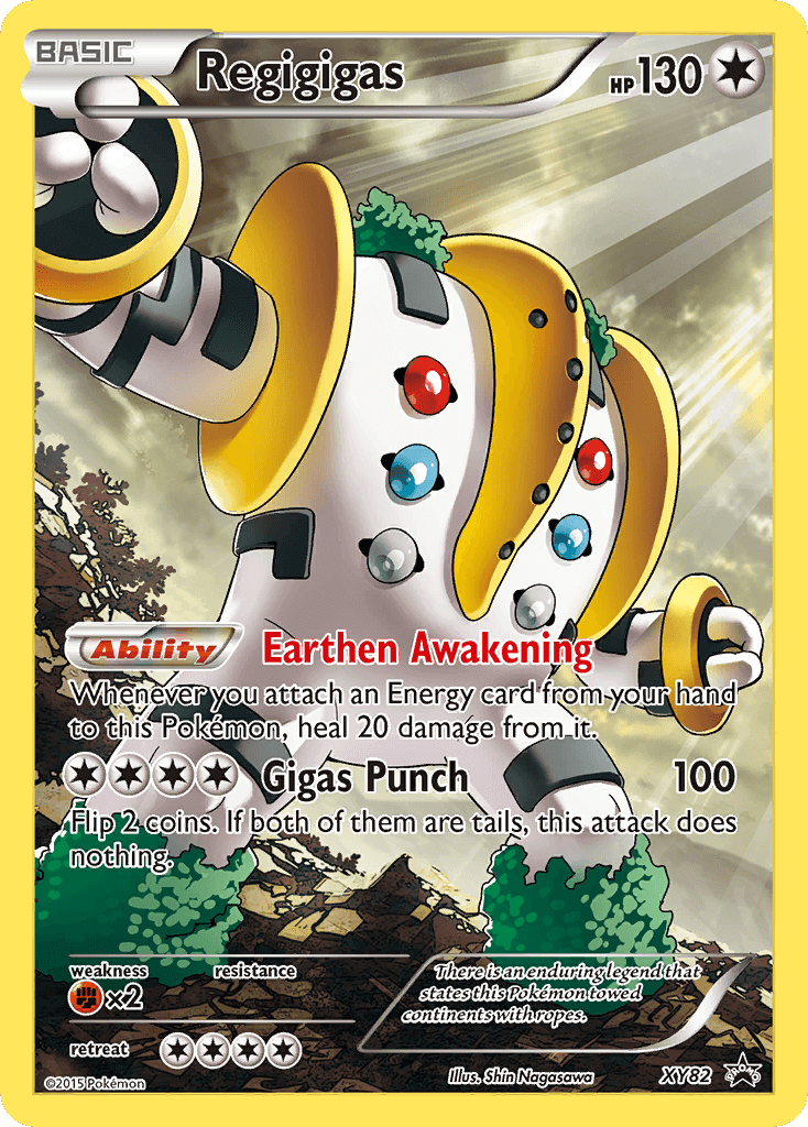 Regigigas (XY82) [XY: Black Star Promos] card showcasing its ability Earthen Awakening and Gigas Punch attack.