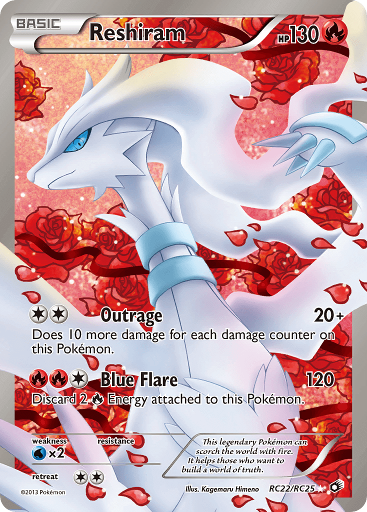 Reshiram (RC22/RC25) [Black & White: Legendary Treasures] card showcasing artwork with roses and special abilities.
