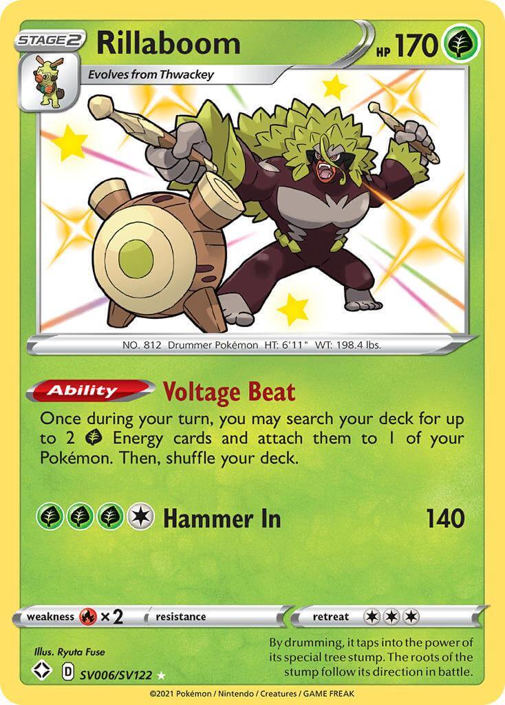 Rillaboom (SV006/SV122) [Sword & Shield: Shining Fates] card showcasing its abilities and stats.