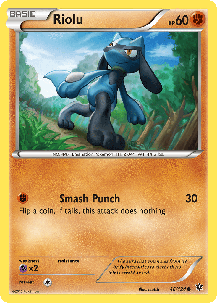Riolu (46/124) [XY: Fates Collide] Pokemon card featuring a Fighting type with Smash Punch move.