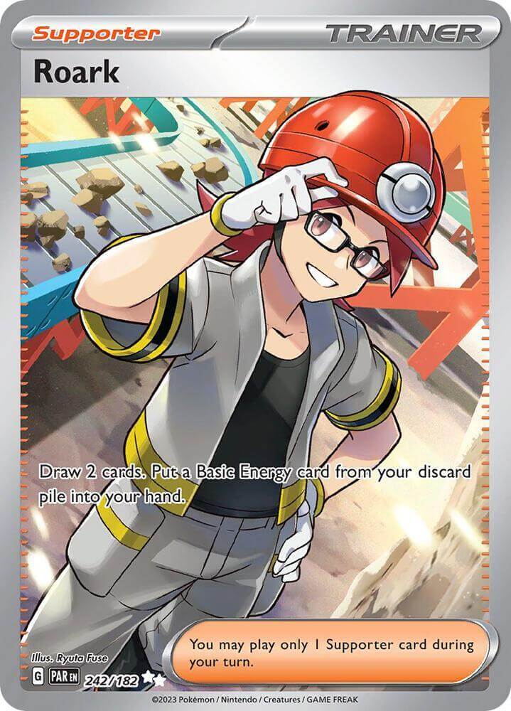 Roark (242/182) [Scarlet & Violet: Paradox Rift] Supporter Trainer card with ability description.