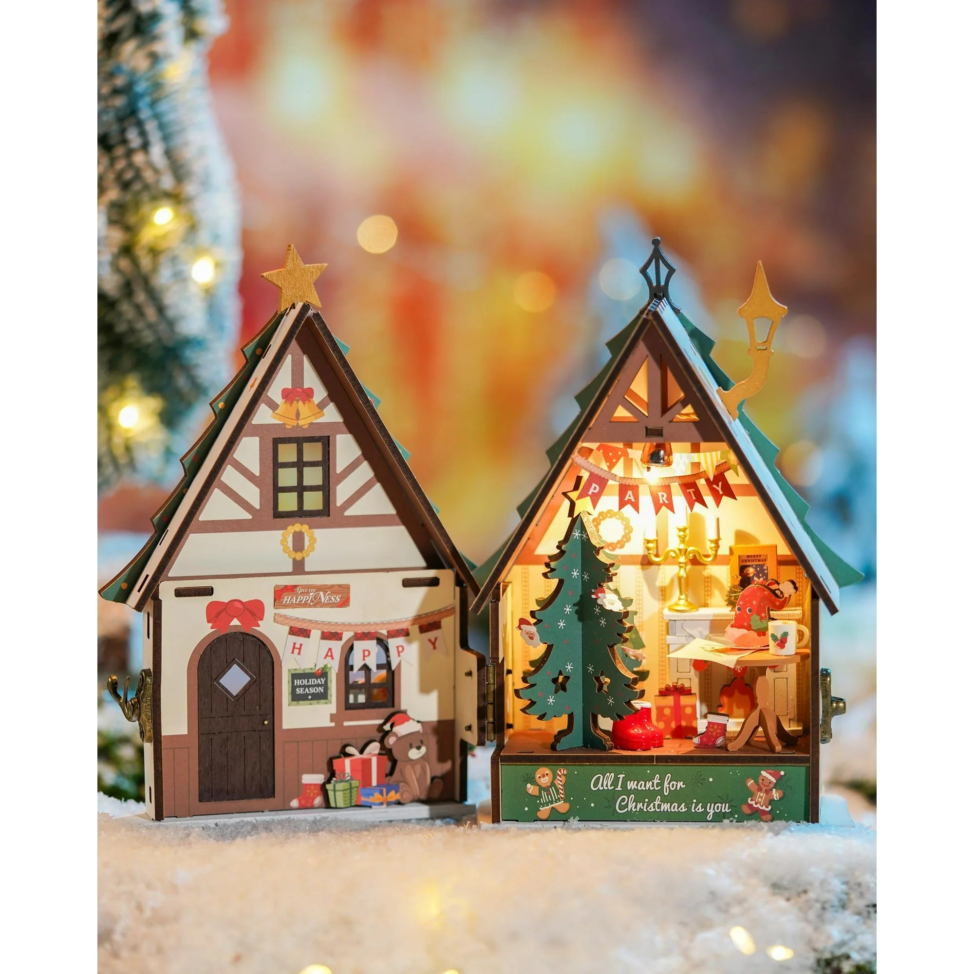 Robotime Twinkling Christmas House – DIY 3D Wooden Miniature Model Kit | DIY Craft Kit for Adults & Teens