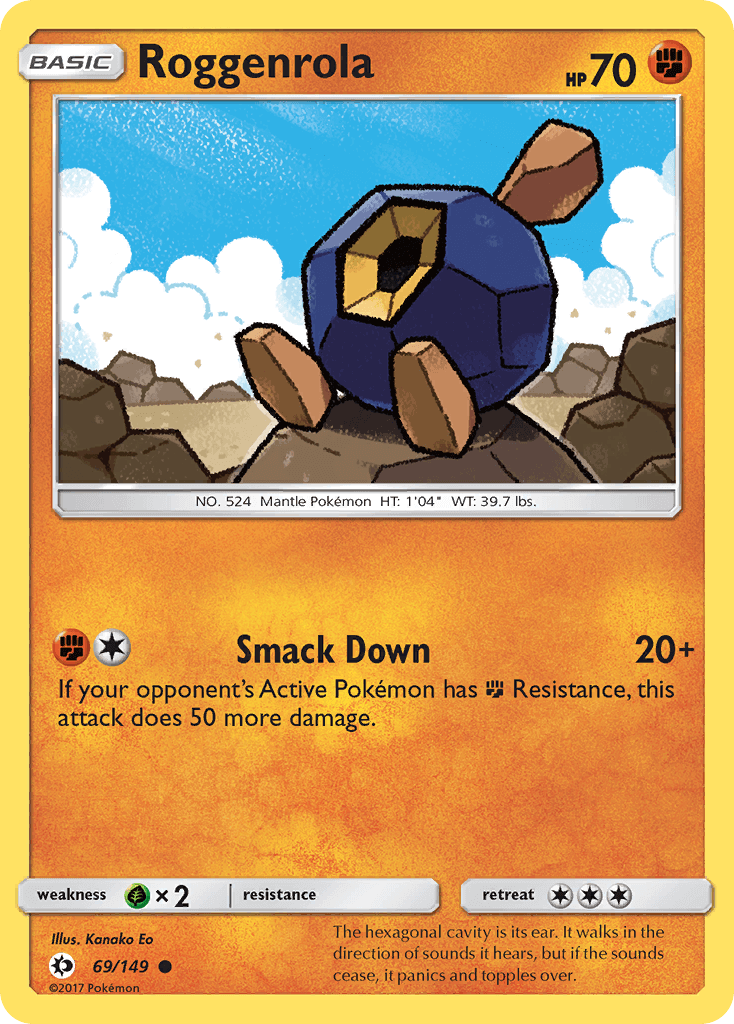 Roggenrola (69/149) [Sun & Moon: Base Set] card with HP 70 and move Smack Down.