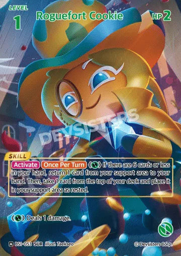 Roguefort Cookie BS1-052 SUR | Super Ultra Card featuring a colorful character and unique skills.