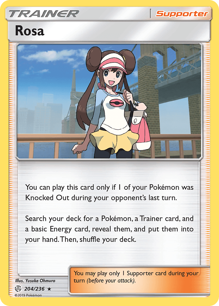 Rosa (204/236) [Sun & Moon: Cosmic Eclipse] Supporter card illustration and ability description.