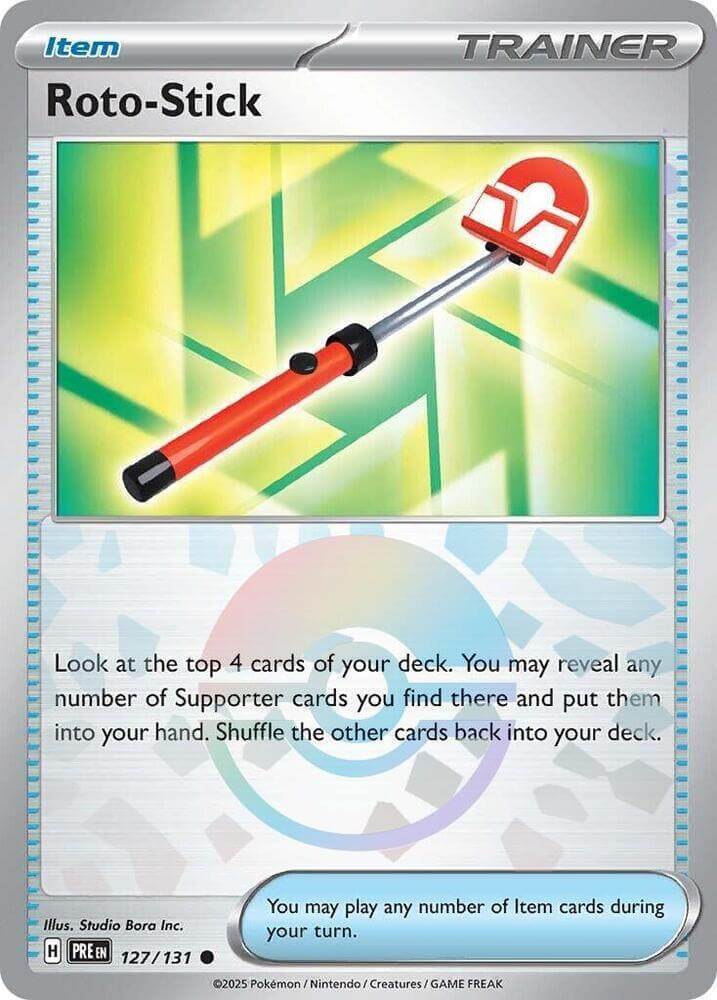 Roto-Stick (127/131) (Poke Ball Pattern) [Scarlet & Violet: Prismatic Evolutions] card showing gameplay instructions.