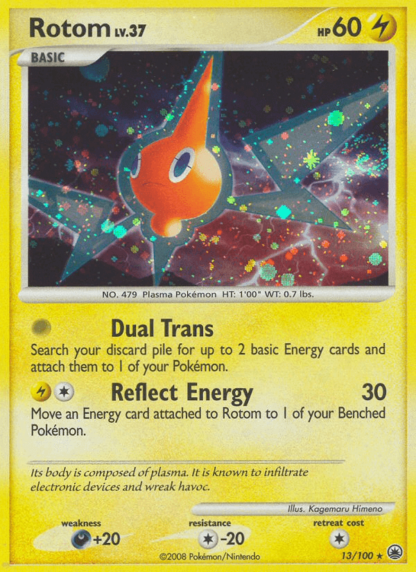 Rotom (13/100) [Diamond & Pearl: Majestic Dawn] card showcasing its Holo Rare features and lightning type.