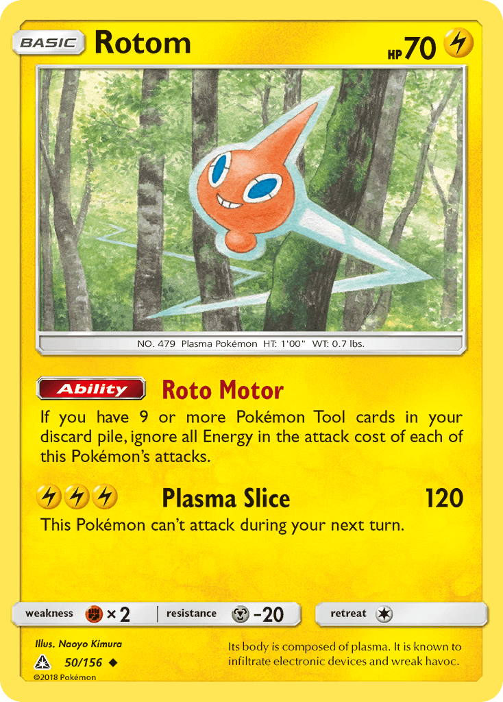 Rotom (50/156) [Sun & Moon: Ultra Prism] card featuring Rotom, a Lightning type Pokémon from the Ultra Prism set.