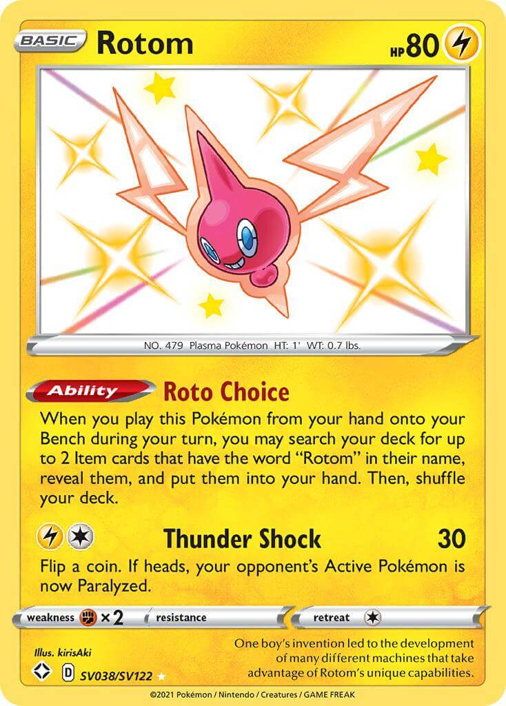 Rotom (SV038/SV122) [Sword & Shield: Shining Fates] card featuring Roto Choice ability and Thunder Shock attack.