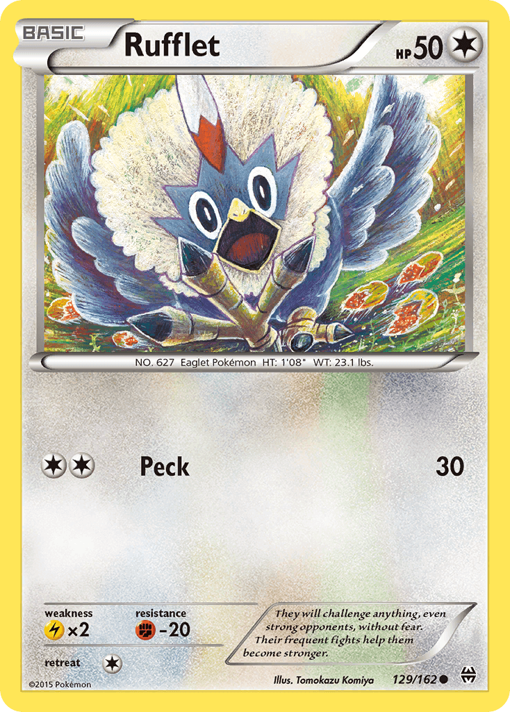 Rufflet (129/162) [XY: BREAKthrough] trading card featuring the Colorless type and attack Peck.