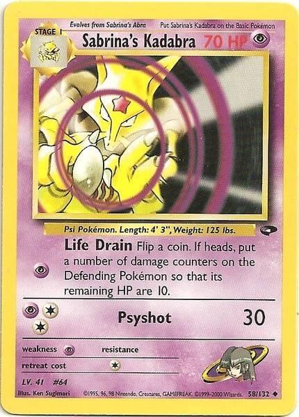 Sabrina's Kadabra (58/132) [Gym Challenge Unlimited] card featuring Life Drain and Psyshot abilities.