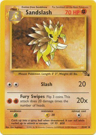 Sandslash (41/62) [Fossil Unlimited] card featuring fighting type, attack details, and rarity information.