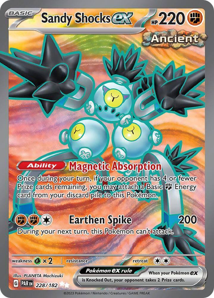 Sandy Shocks ex (228/182) [Scarlet & Violet: Paradox Rift] card illustration featuring Fighting type and Ultra Rare rarity.