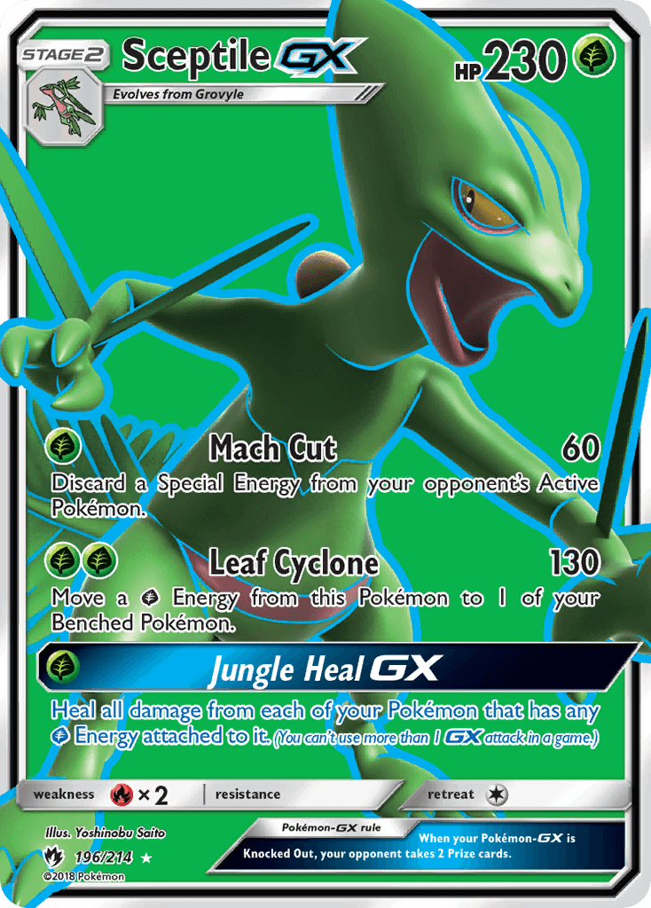 Sceptile GX (196/214) [Sun & Moon: Lost Thunder] card featuring Grass type and Ultra Rare rarity.