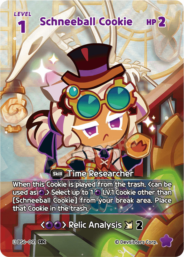 Schneeball Cookie BS6-091 SEC | Secret Rare Card featuring Time Researcher skill and design from Devsisters Corp.