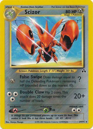 Scizor (29/75) [Neo Discovery Unlimited] card featuring instructions and stats, showcasing its rare metal type.
