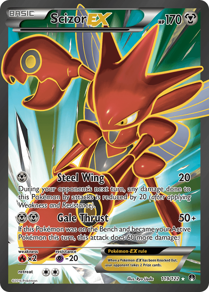 Scizor EX (119/122) [XY: BREAKpoint] Pokémon card featuring Steel Wing and Gale Thrust attacks.