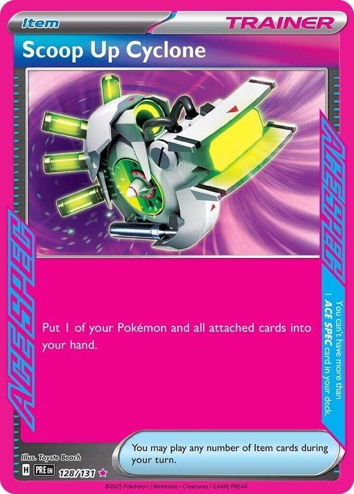 Scoop Up Cyclone (128/131) [Scarlet & Violet: Prismatic Evolutions] card featuring an item for Pokémon.