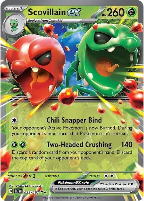 Scovillain ex (022/162) [Scarlet & Violet: Temporal Forces] card depicting its powerful attacks and abilities.