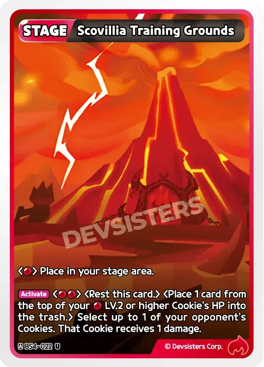 Scovillia Training Grounds BS4-022 U | Uncommon Card image showing stage details and activation info.