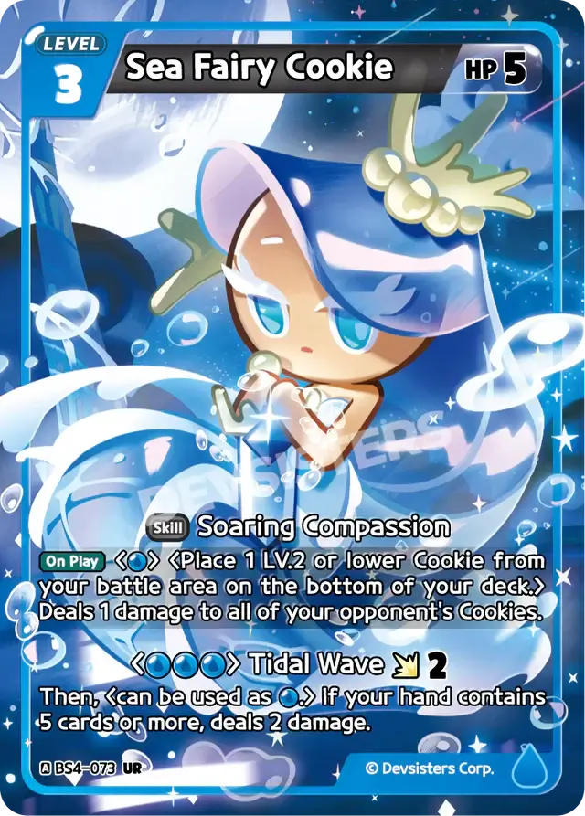 Sea Fairy Cookie BS4-073 UR | Ultra Rare Card illustration featuring skill details and colorful design.