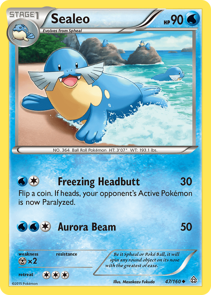Sealeo (47/160) [XY: Primal Clash] card featuring water-type Pokémon with Freezing Headbutt and Aurora Beam attacks.
