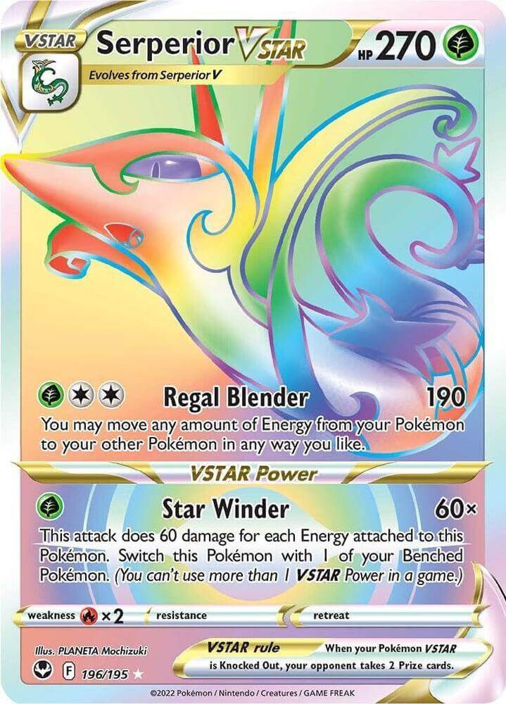 Serperior VSTAR (196/195) [Sword & Shield: Silver Tempest] card showcasing HP and VSTAR Power abilities.