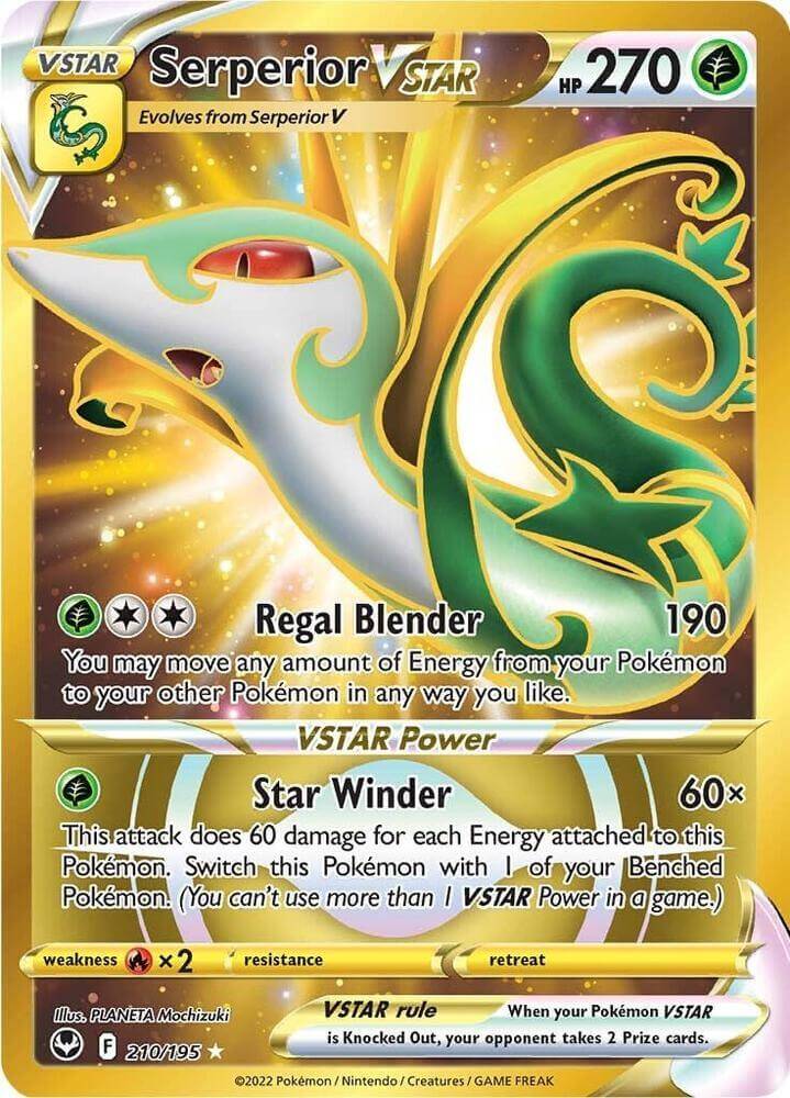Serperior VSTAR (210/195) [Sword & Shield: Silver Tempest] featuring HP 270 and moves Regal Blender and Star Winder.