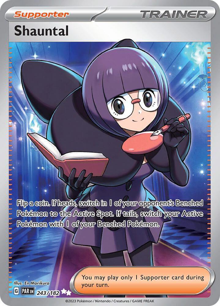 Shauntal (243/182) [Scarlet & Violet: Paradox Rift] Supporter card showcasing her ability to switch Pokémon.