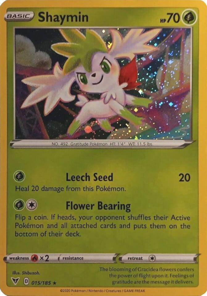 Shaymin (015/185) (Cosmos Holo) [Sword & Shield: Vivid Voltage] featuring vibrant colors and holographic effects.