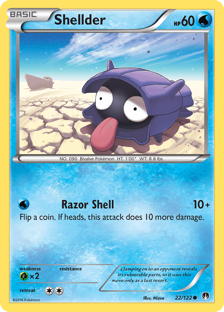 Shellder (22/122) [XY: BREAKpoint] card featuring the water-type Pokémon Shellder
