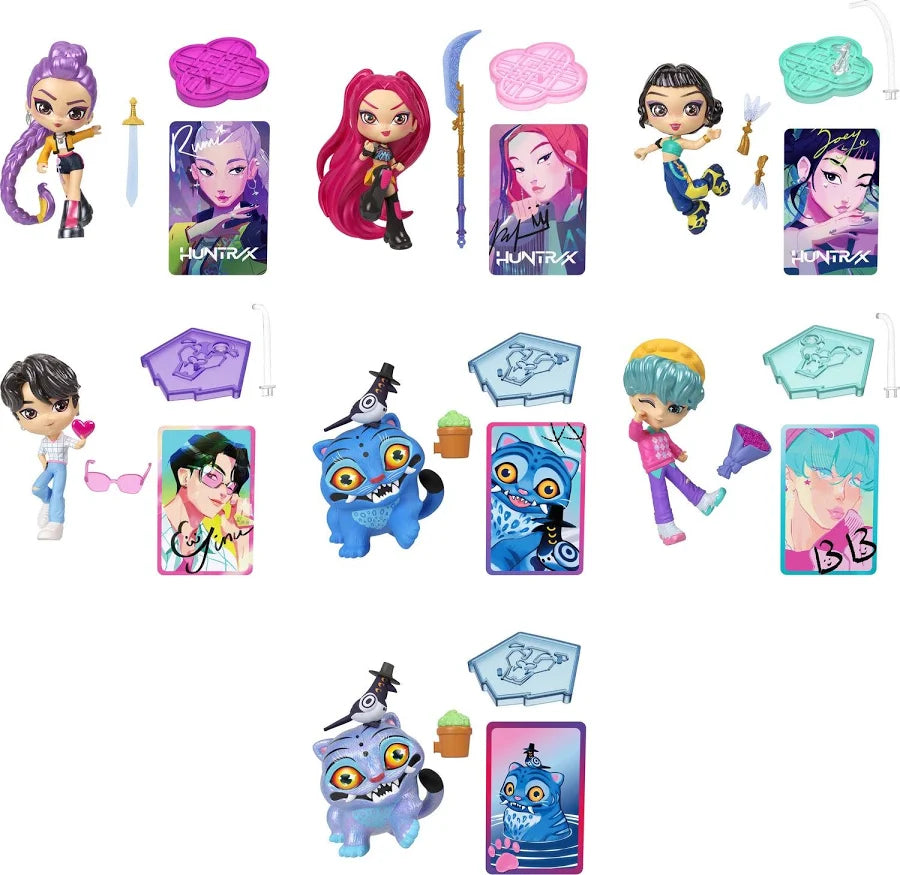 KPop Demon Hunters Small Doll Collectable For the Fans Blind Box featuring various dolls and accessories in bright colors.