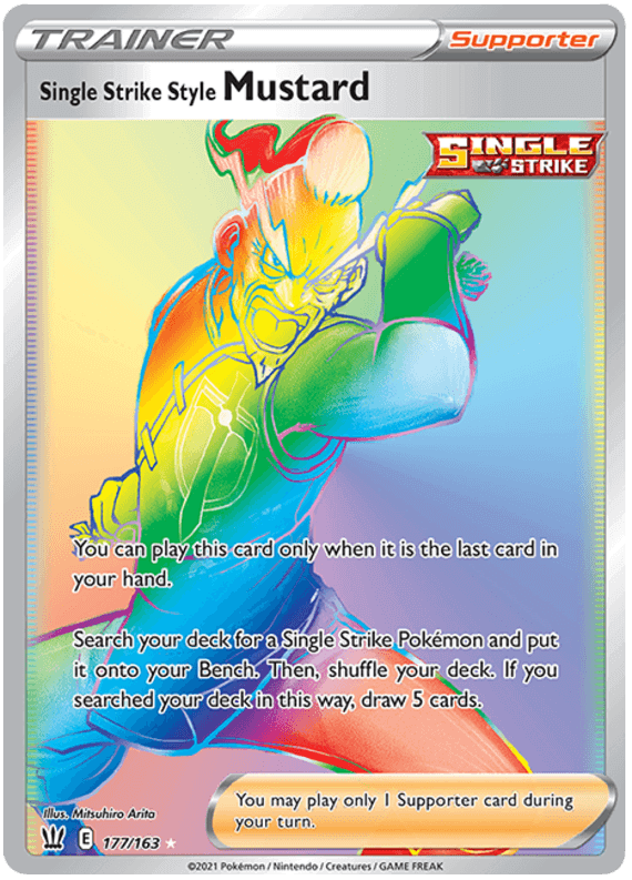 Single Strike Style Mustard (177/163) [Sword & Shield: Battle Styles] trading card featuring vibrant design and effects.