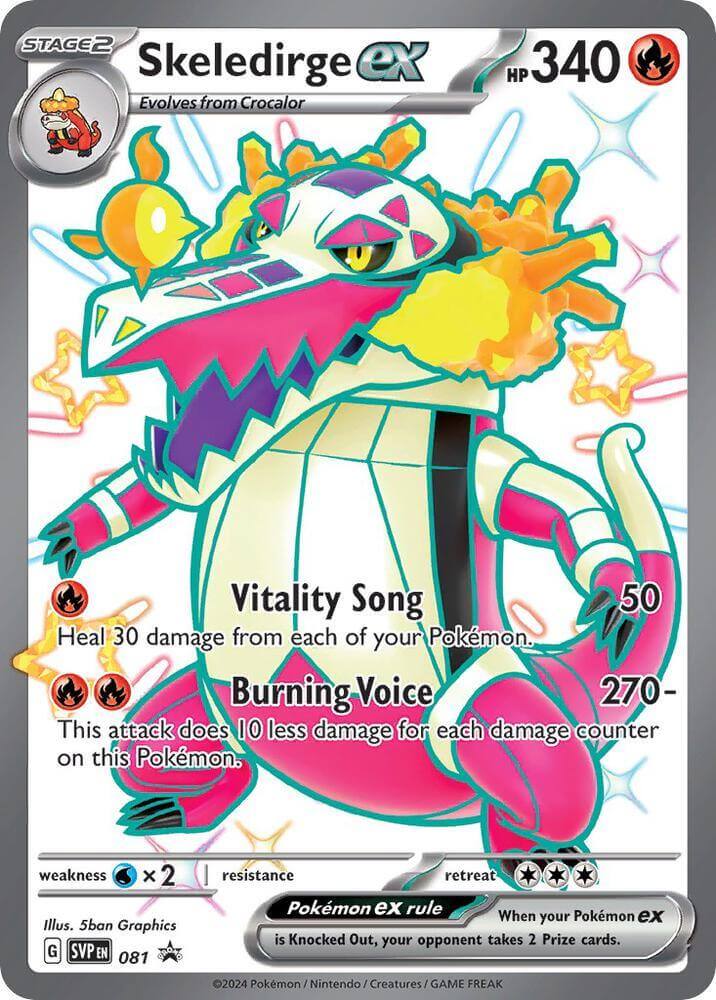 Skeledirge ex (081) [Scarlet & Violet: Black Star Promos] card showcasing its moves and vivid design.