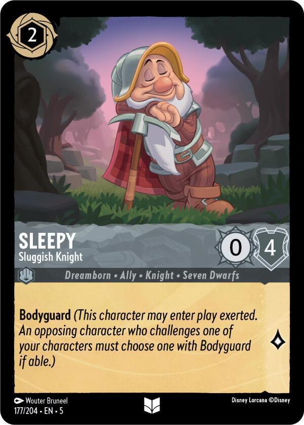 Sleepy - Sluggish Knight (177/204) [Shimmering Skies] card featuring a sleepy dwarf with bodyguard ability.
