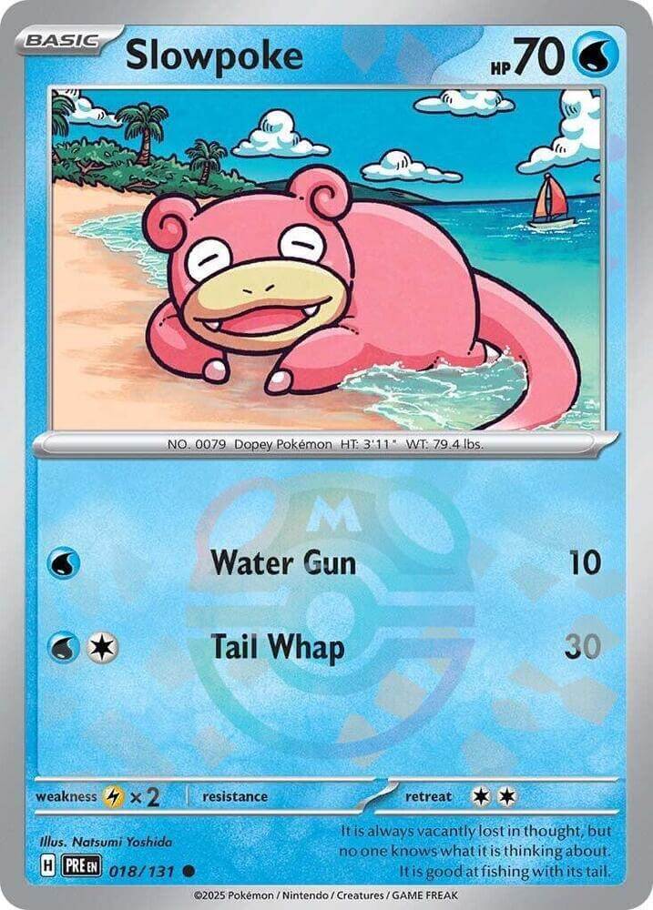 Slowpoke (018/131) (Master Ball Pattern) [Scarlet & Violet: Prismatic Evolutions] water type card with HP.